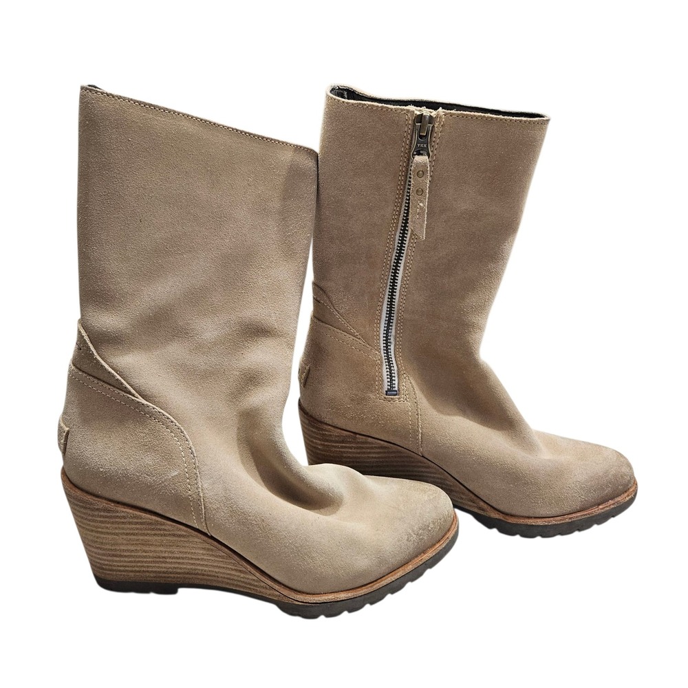 Sorel Women's Wedge Boots Suede‎ Leather Side Zip Casual Ankle Booties 8.5
